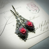 Red Rose Cameo Earrings in Filigree