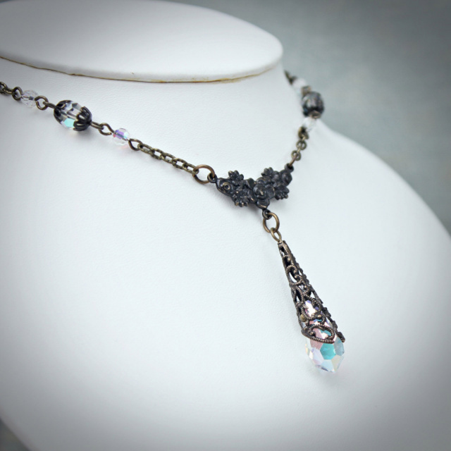 Aurora Borealis Clear Crystal Lavalier Necklace