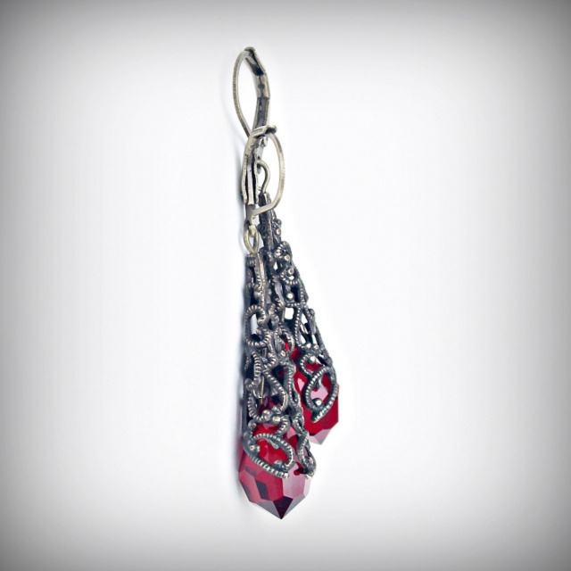 Garnet Crystal Filigree Earrings