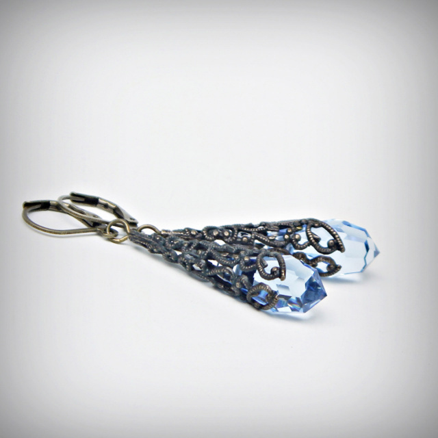 Light Sapphire Crystal Filigree Earrings