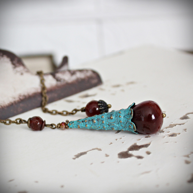 Red Agate Pendulum with Turquoise Patina