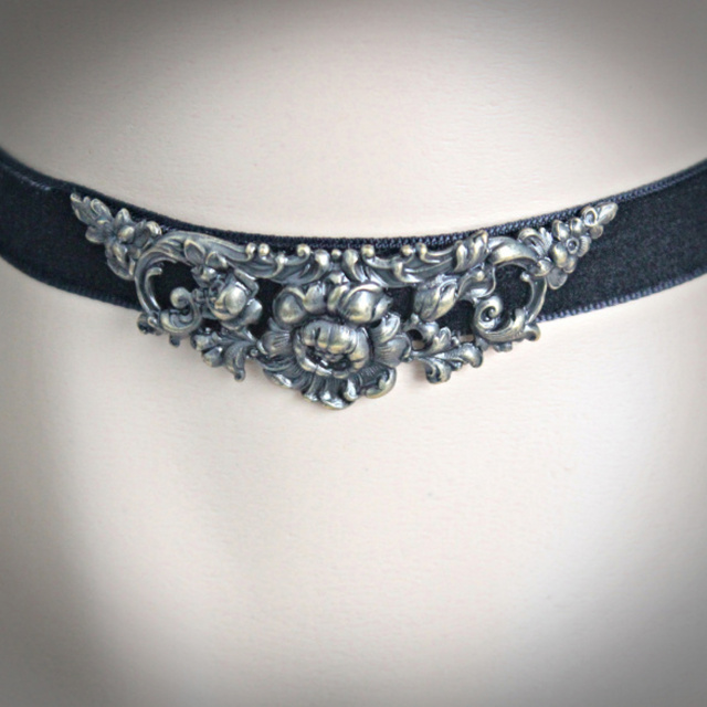 Black Velvet Floral Scroll choker