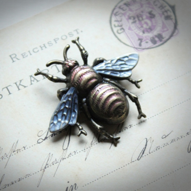 Frosty Blue Bee Brooch