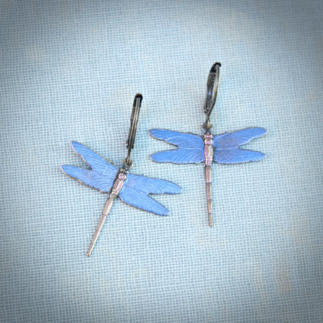 Large or Small Mystic Blue Dragonfly Earrings