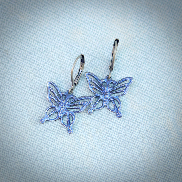 Mystic Blue Filigree Butterfly Earrings