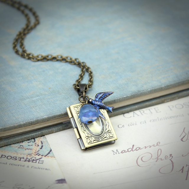 Blue Tulip and Sparrow Book Locket Necklace