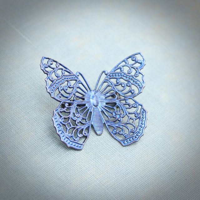 Mystic Blue Filigree Butterfly Brooch