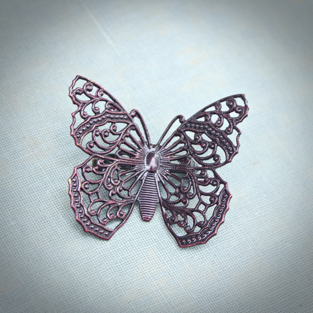 Burgundy Filigree Butterfly Brooch