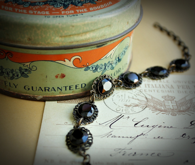 Sold - Filigree Faceted Black Onyx Vintage Style Bracelet