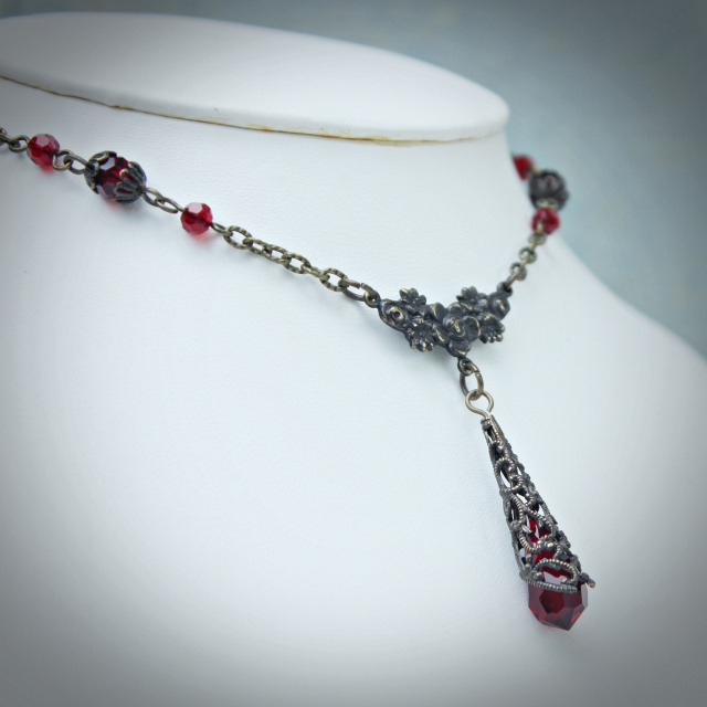 Garnet Crystal Lavalier Necklace