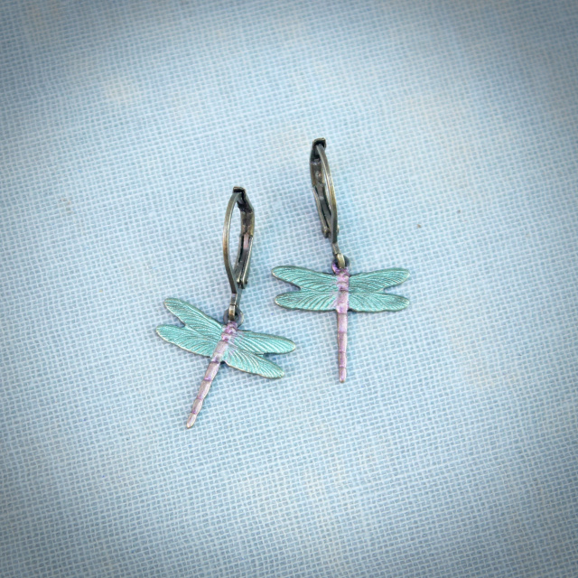 Small Frosty Green Dragonfly Earrings