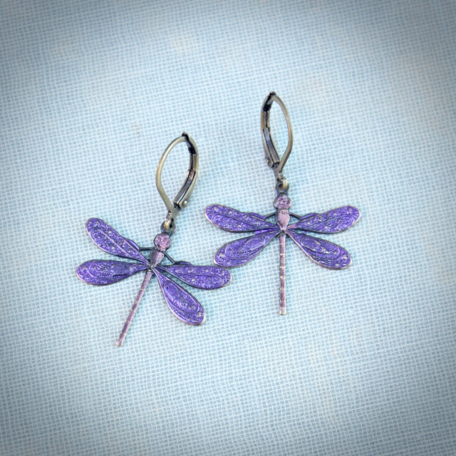 Large Purple Dragonfly Earrings