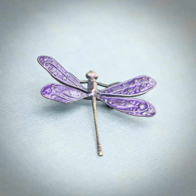 Art Nouveau Purple Dragonfly Brooch