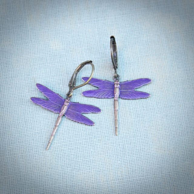Large Purple Dragonfly Earrings