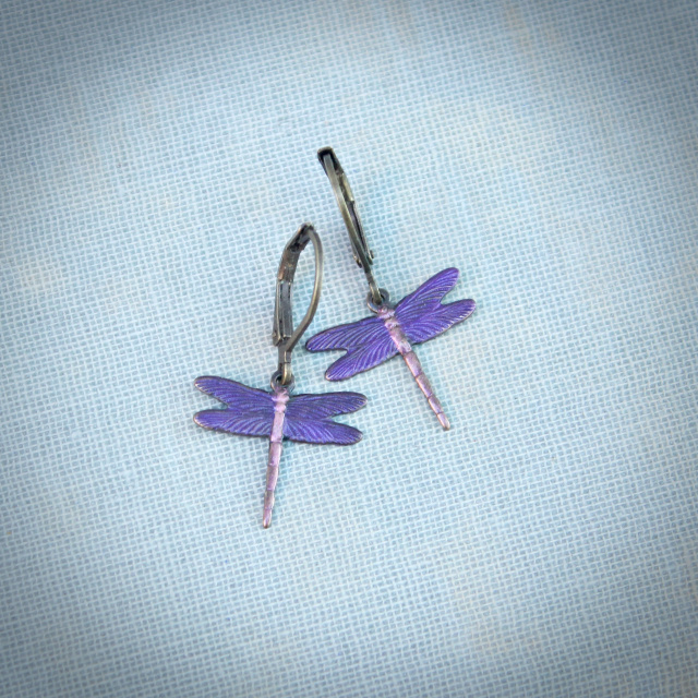 Small Purple Dragonfly Earrings