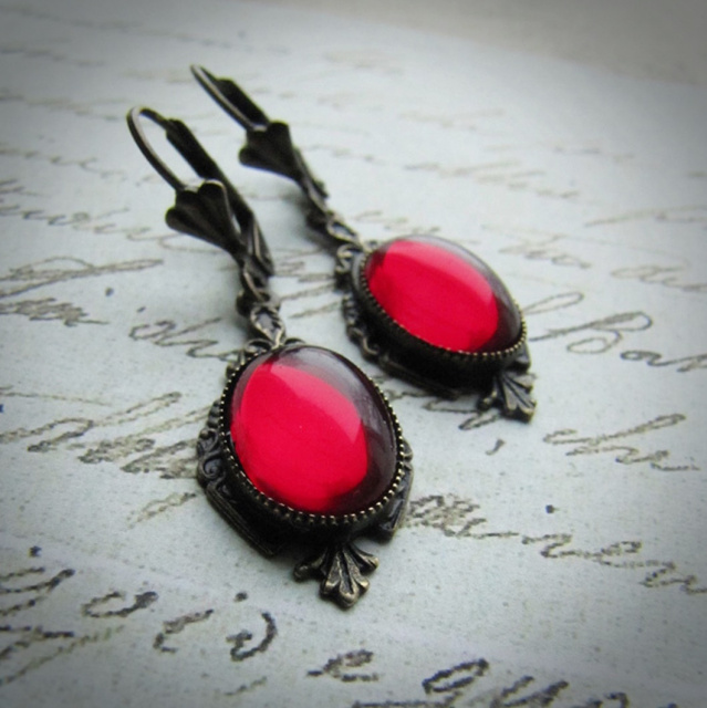 Red Edwardian Earrings