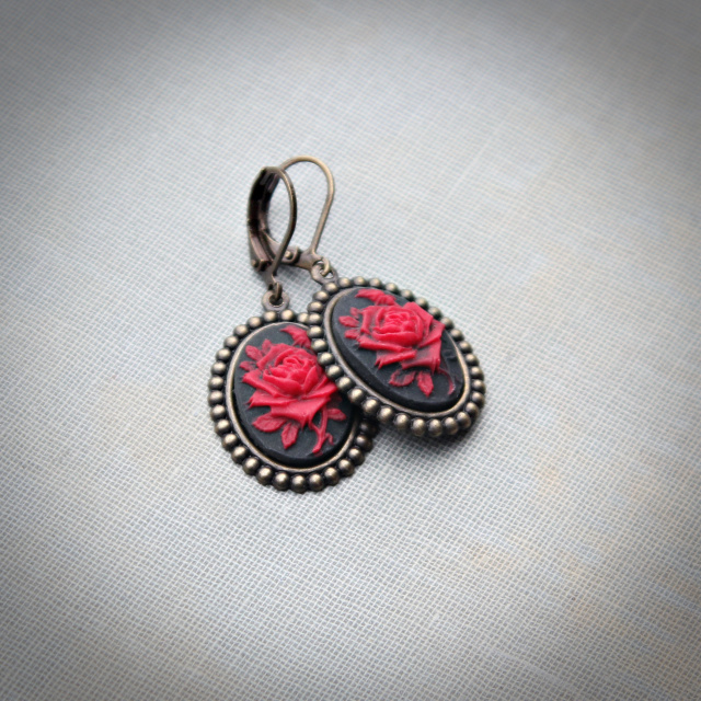 Red Rose Cameo Earrings