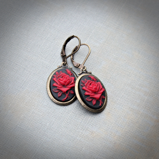 Red Rose Cameo Earrings