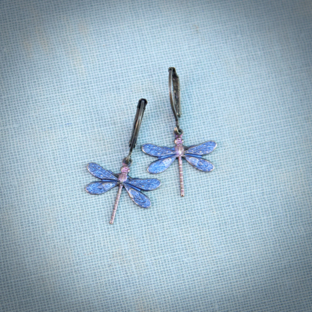 Small Mystic Blue Dragonfly Earrings