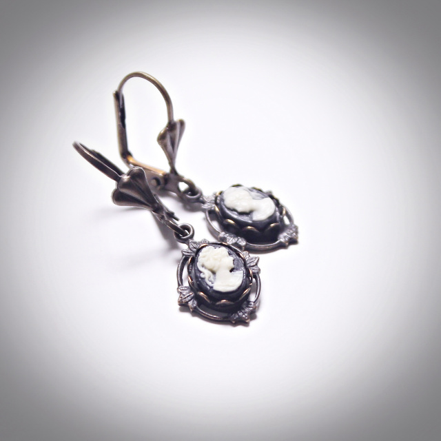 Petite Black and Ivory Cameo Earrings