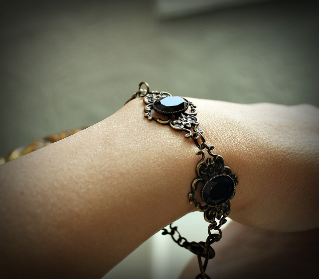 Sold - Faceted Black Onyx Openwork Bracelet