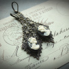 Long Vintage Style Black & Ivory Filigree Cameo Earrings