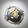 Large Black and Ivory Floral Cameo Brooch/Pendant